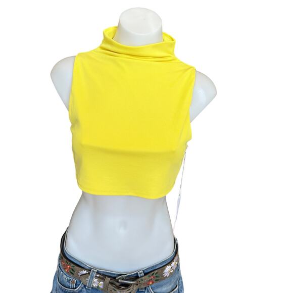 Not Yours to Keep Swank Top Yellow Citron MEDIUM Crop Mockneck Designer $148 NEW - Picture 4 of 8